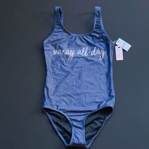 PILYQ Cayman Vacation 1-Piece Swimsuit Vacay All Day Blue Size 14 NWT $74